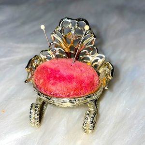 Vintage SF Silver Tone Metal Rocking Chair Pin Cushion